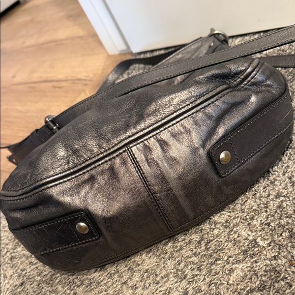 Coach silver hobo slouchy metallic Elegant Black Leather Shoulder Bag purse soft - Picture 7 of 11